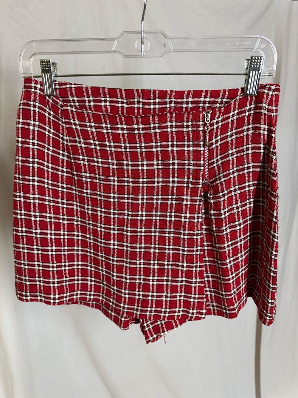 1990s Vintage Red Plaid Mini Skort with White & Black Checks